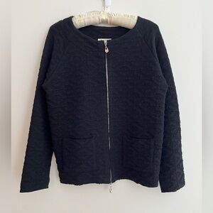 BOLA Black Wool Textured Zipper Short Cardigan Made Italy Lagenlook Layer Chic